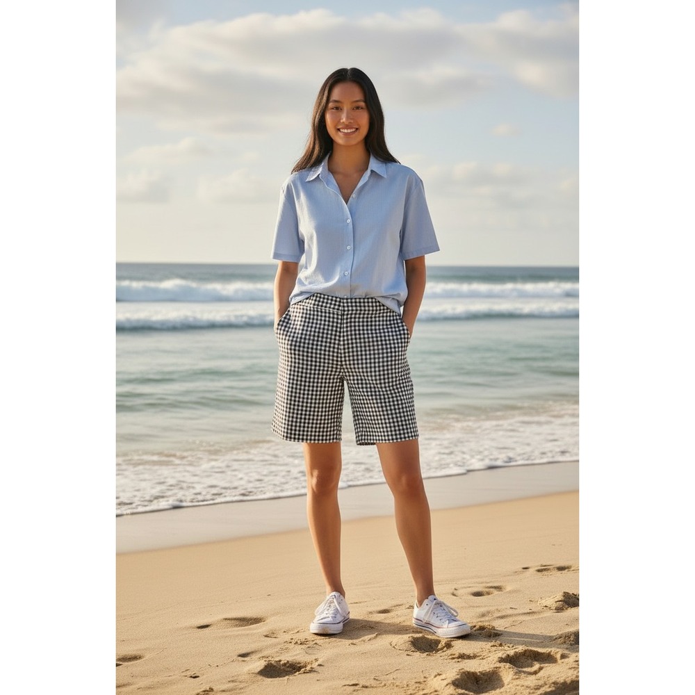 Chicos Bermuda Shorts Women's 16 / 3 Black‎ White Gingham Stretch Preppy Classic